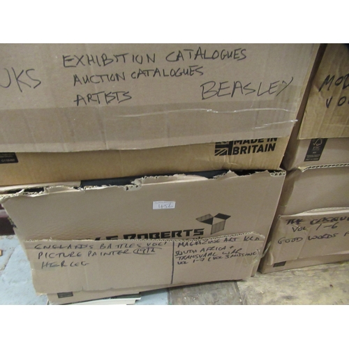 456 - Five boxes containing a large quantity of miscellaneous books, including arts and antiques related, ... 