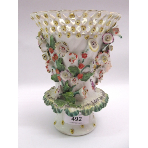 492 - 18th Century Samson Derby vase with applied floral decoration