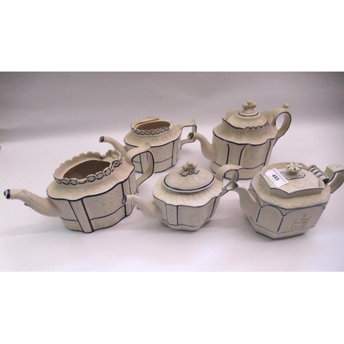 495 - Collection of five various Castleford teapots (some with damages and losses)