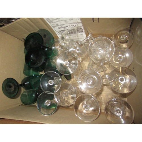 498 - Quantity of various 20th Century glasses including eight Bristol green glasses, six etched wine glas... 