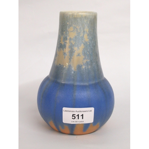 511 - Ruskin pottery crystaline blue and green glazed vase, 15cm high