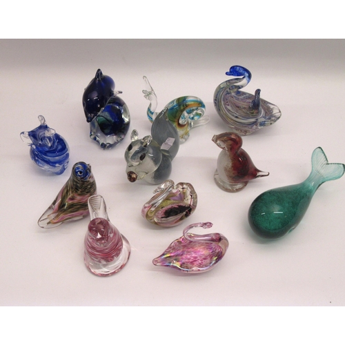 551 - Small box containing a quantity of various hand blown glass figures of animals