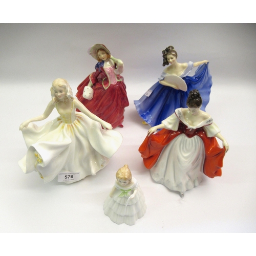 576 - Group of five various Royal Doulton crinoline lady figures