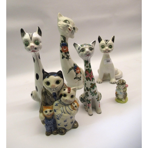 585 - Group of six various figures of cats, including Beswick Beatrix Potter's 'Miss Moppet '