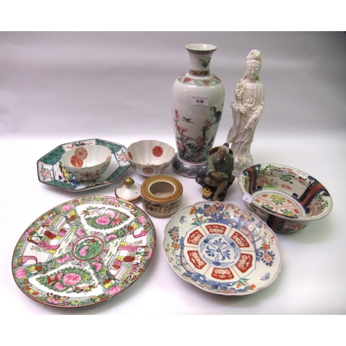 638 - Miscellaneous items of Oriental porcelain, including a near pair of small fluted bowls, a Satsuma ja... 