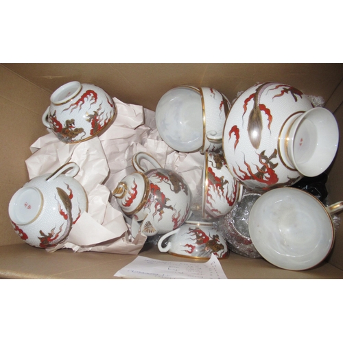 655 - Japanese egg shell dragon decorated tea set