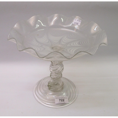 722 - 19th Century Stourbridge Vaseline and clear glass pedestal comport with spiral twist column and dome... 