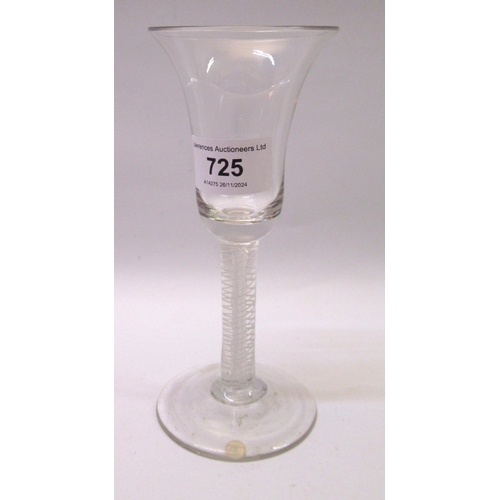 725 - 18th Century air twist wine glass with clear fluted bowl, 16.5cm high