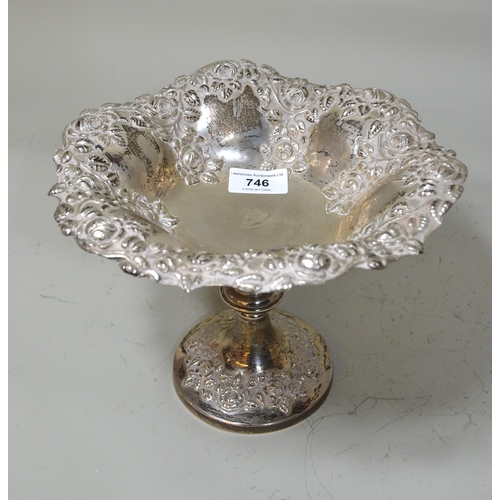 746 - Birmingham silver floral embossed pedestal comport, 14.5oz t