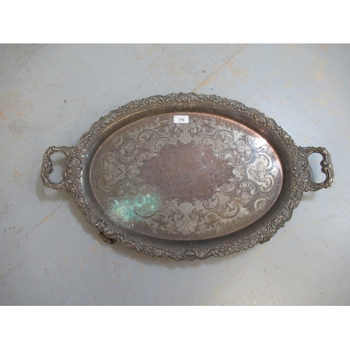 778 - Large 19th Century oval plated two handled tray (worn)