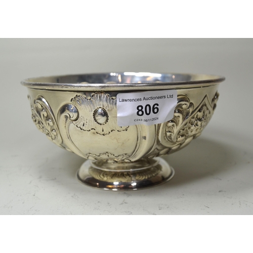 806 - Silver floral embossed rose bowl, Sheffield 1912, 6oz t