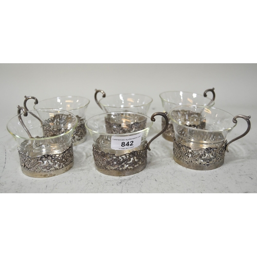 842 - Set of six Continental silver (800 mark) glass holders with liners