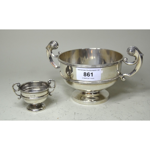 861 - Chester silver two handled trophy cup, together with a small silver trophy cup, 8.5oz t