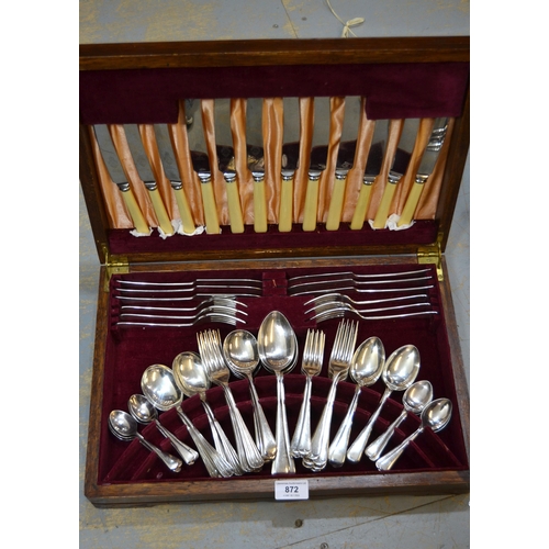 872 - Cased canteen of silver plated Old English pattern cutlery