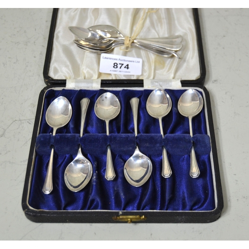 874 - Cased set of silver coffee spoons and various loose silver coffee spoons