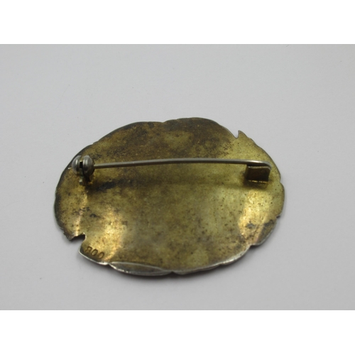 894 - Oval Continental silver (800 mark) gilt petroglyph brooch, 45 x 35mm