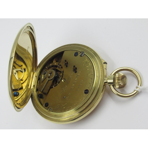 901 - J.W. Benson, ' The Field ', good quality 18ct gold cased crown wind hunter pocket watch, the enamel ... 