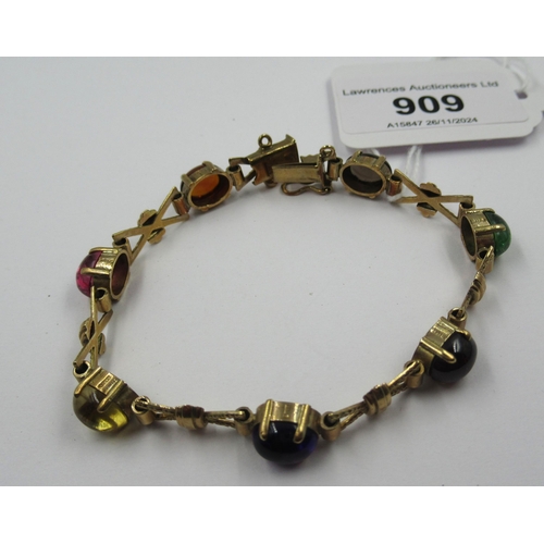 909 - 9ct Gold bracelet set semi-precious stones, 15.1g