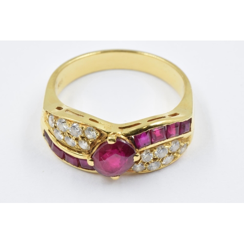 912 - 18ct Gold ruby and diamond dress ring, size L/M, 5.5g