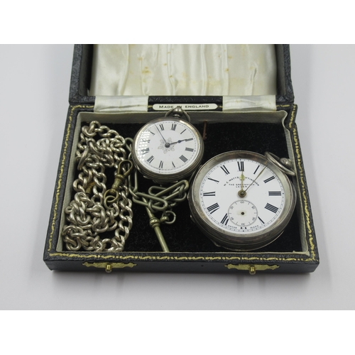 928 - Silver cased key wind open face pocket watch (at fault), together with a silver curb link Albert wat... 