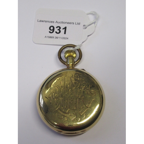 931 - 18ct Gold cased full hunter pocket watch, the enamel dial with Roman numerals and subsidiary seconds... 