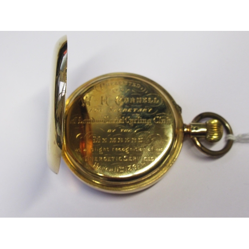 931 - 18ct Gold cased full hunter pocket watch, the enamel dial with Roman numerals and subsidiary seconds... 