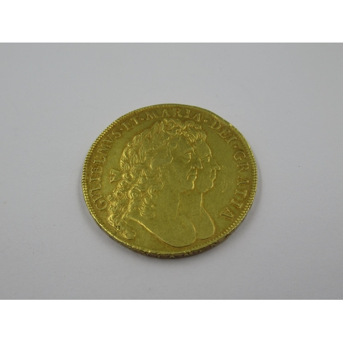 933 - Rare William and Mary gold five guineas, 1694, conjoined busts, 32mm diameter, 41.5g