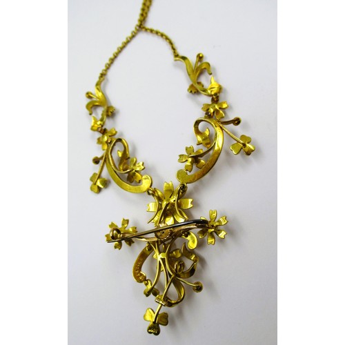 935 - Victorian 15ct gold split seed pearl pendant necklace with detachable brooch pin, gross weight 24.5g
