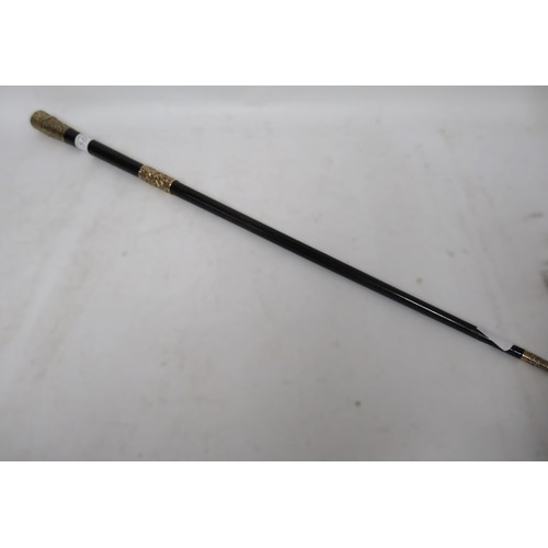 130A - Victorian yellow metal mounted ebonised palmwood presentation conductor's baton, with threaded finia... 