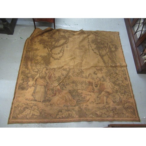 40 - Large antique style machine woven tapestry of figures in a landscape, 146cm high x 320cm long (sides... 