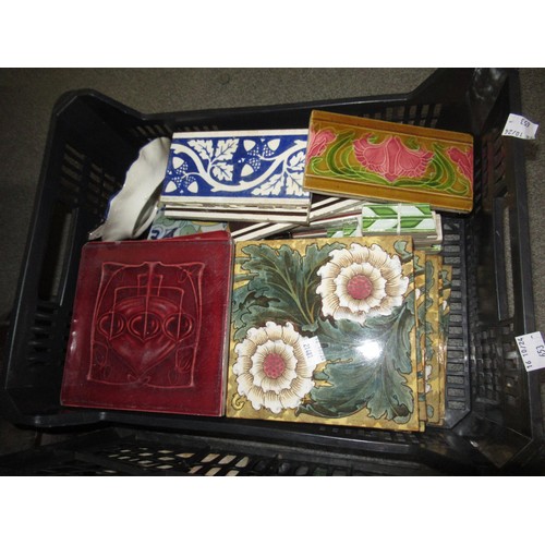 653 - Large collection of miscellaneous 19th and 20th Century pottery tiles, including a tile inset occasi... 