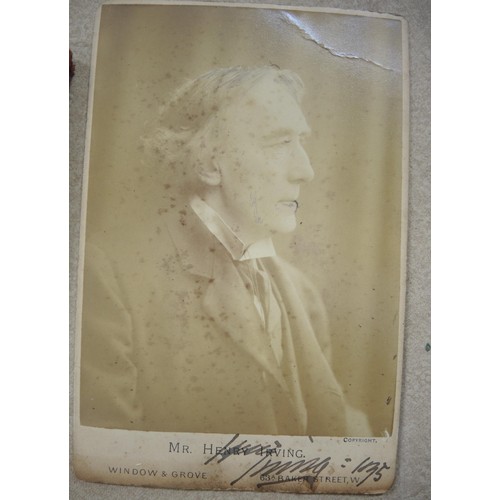 388 - Signed photograph of Henry Irving, dated 1895, 14 x 10.5cm, in a red Morocco leather double mount wi... 