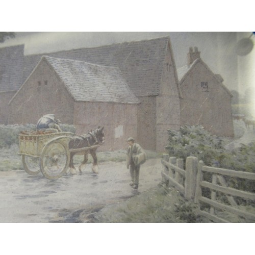 1266 - Stanley Anderson, watercolour, ' Market Bound ' with horse, cart and figures, bearing label verso in... 