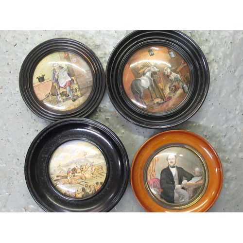 707 - Collection of thirty one 19th Century Prattware pot lids in turned wooden frames, together with a pa... 