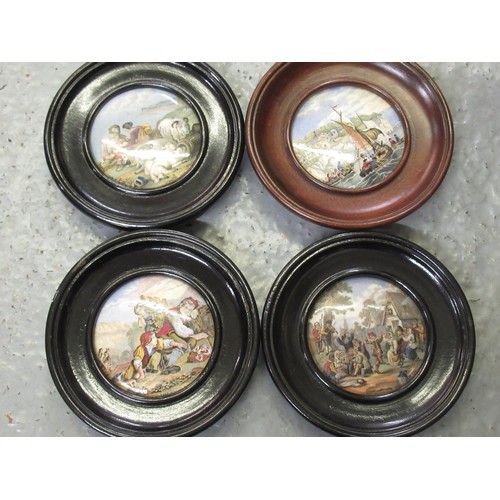 707 - Collection of thirty one 19th Century Prattware pot lids in turned wooden frames, together with a pa... 