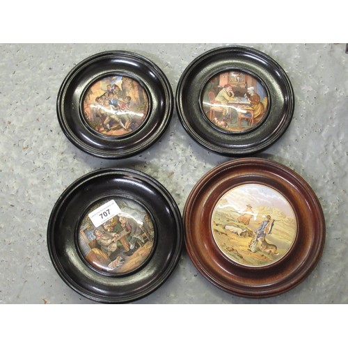 707 - Collection of thirty one 19th Century Prattware pot lids in turned wooden frames, together with a pa... 