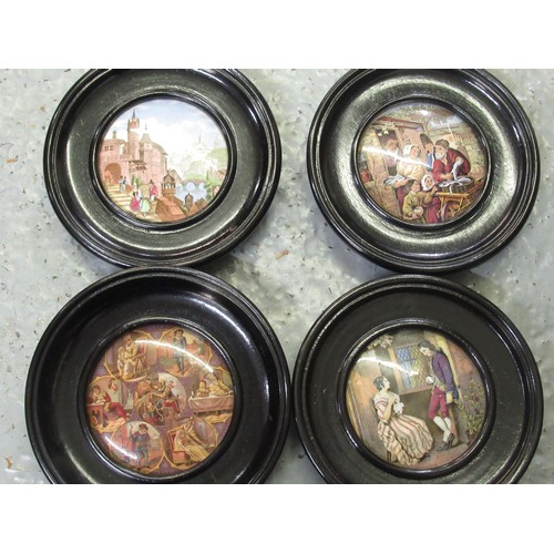 707 - Collection of thirty one 19th Century Prattware pot lids in turned wooden frames, together with a pa... 