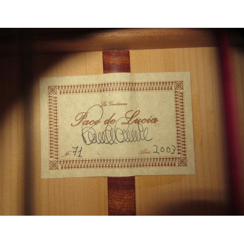 263 - Paco de Lucia Flamenco guitar, 2003, signed label to the interior numbered 71, in a hard shell case