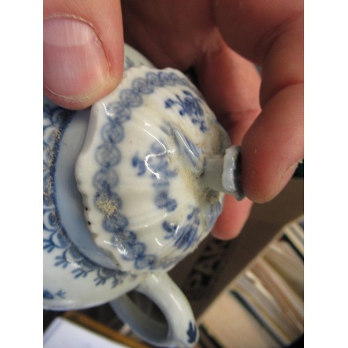 629 - 18th Century blue and white transfer printed teapot with associated cover, possibly Pennington (at f... 