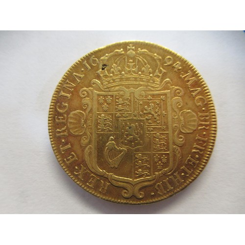 933 - Rare William and Mary gold five guineas, 1694, conjoined busts, 32mm diameter, 41.5g