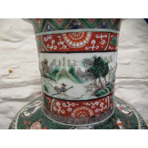 517 - Good Chinese famille verte vase with a narrow neck and baluster body painted with panels of dogs of ... 