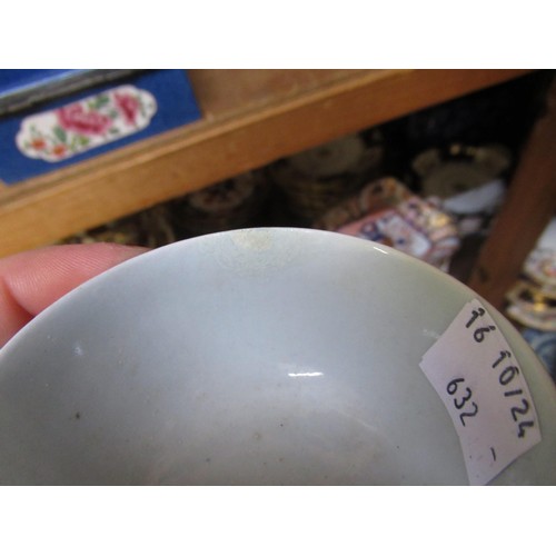 632 - Three 18th Century English blue and white saucer dishes, together with an 18th Century English blue ... 