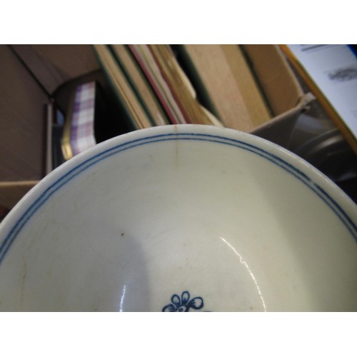 632 - Three 18th Century English blue and white saucer dishes, together with an 18th Century English blue ... 