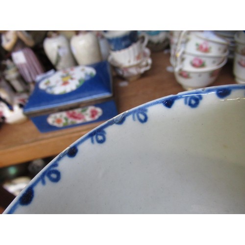 632 - Three 18th Century English blue and white saucer dishes, together with an 18th Century English blue ... 