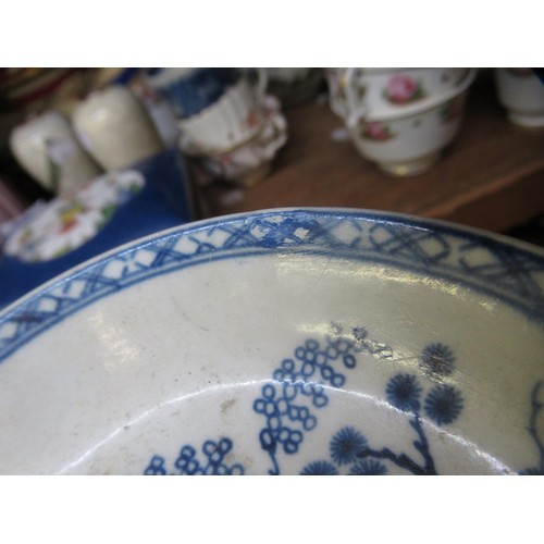 632 - Three 18th Century English blue and white saucer dishes, together with an 18th Century English blue ... 