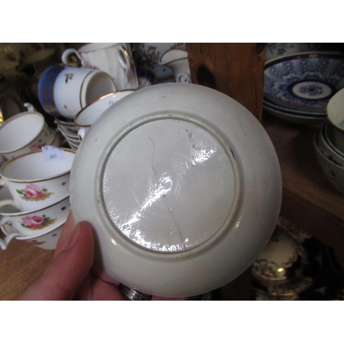 632 - Three 18th Century English blue and white saucer dishes, together with an 18th Century English blue ... 