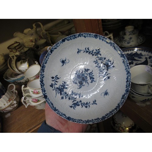 632 - Three 18th Century English blue and white saucer dishes, together with an 18th Century English blue ... 