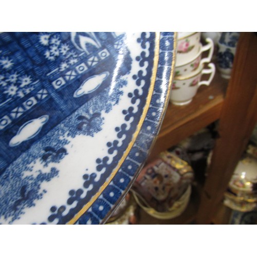 632 - Three 18th Century English blue and white saucer dishes, together with an 18th Century English blue ... 