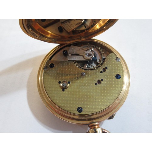 931 - 18ct Gold cased full hunter pocket watch, the enamel dial with Roman numerals and subsidiary seconds... 