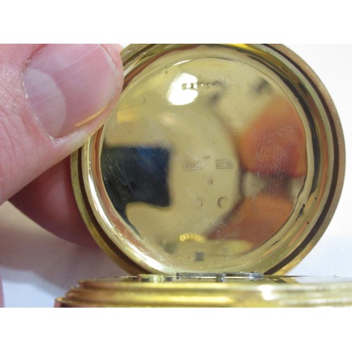 931 - 18ct Gold cased full hunter pocket watch, the enamel dial with Roman numerals and subsidiary seconds... 